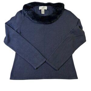 Norton McNauchton‎ Women's Long Sleeve Dusty Blue Fur Collared Sweater Size S